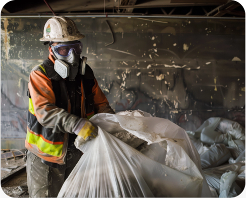 construction-worker-with-respirator-bagging-asbestos-waste